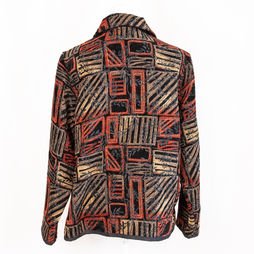 Coldwater Creek Reversible Blazer Red/Black/Gold Pattern & Black Embroidered - Picture 5 of 15